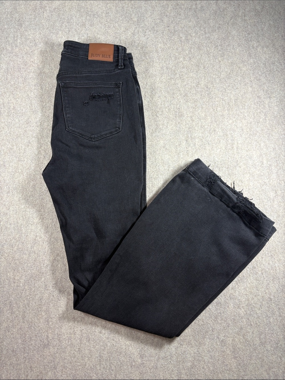 Judy Blue High Waist Tummy Control Distressed Flare Jeans Black 11/30 EUC